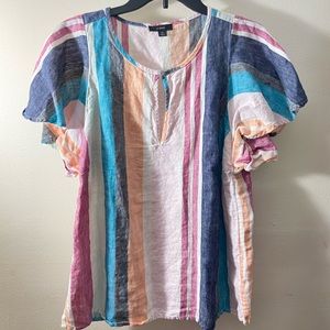 J crew linen ruffled sleeve striped top 12